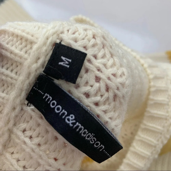 Moon Madison Womans Sweater Small Crop Color Block Waffle Knit 3/4 Sleeve Soft - Picture 5 of 10